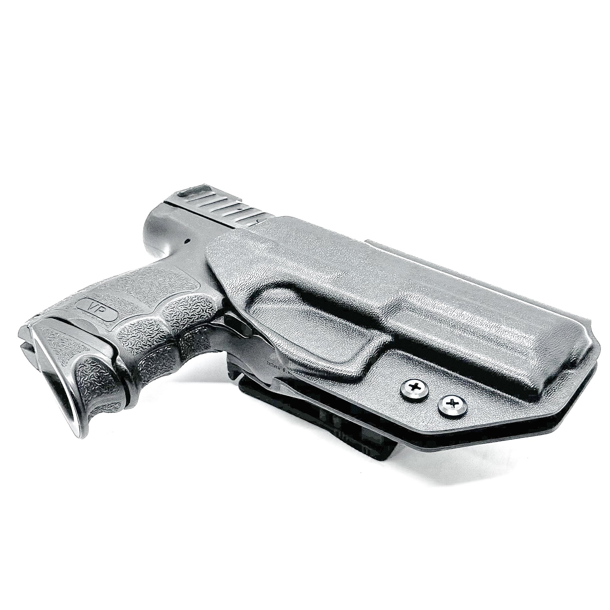 Black Outside Waistband OWB Holster for the Heckler & Koch H&K HK VP9 from Four Brothers 4BROS Holsters.  Made in the USA.  Cleared for red dot sights.