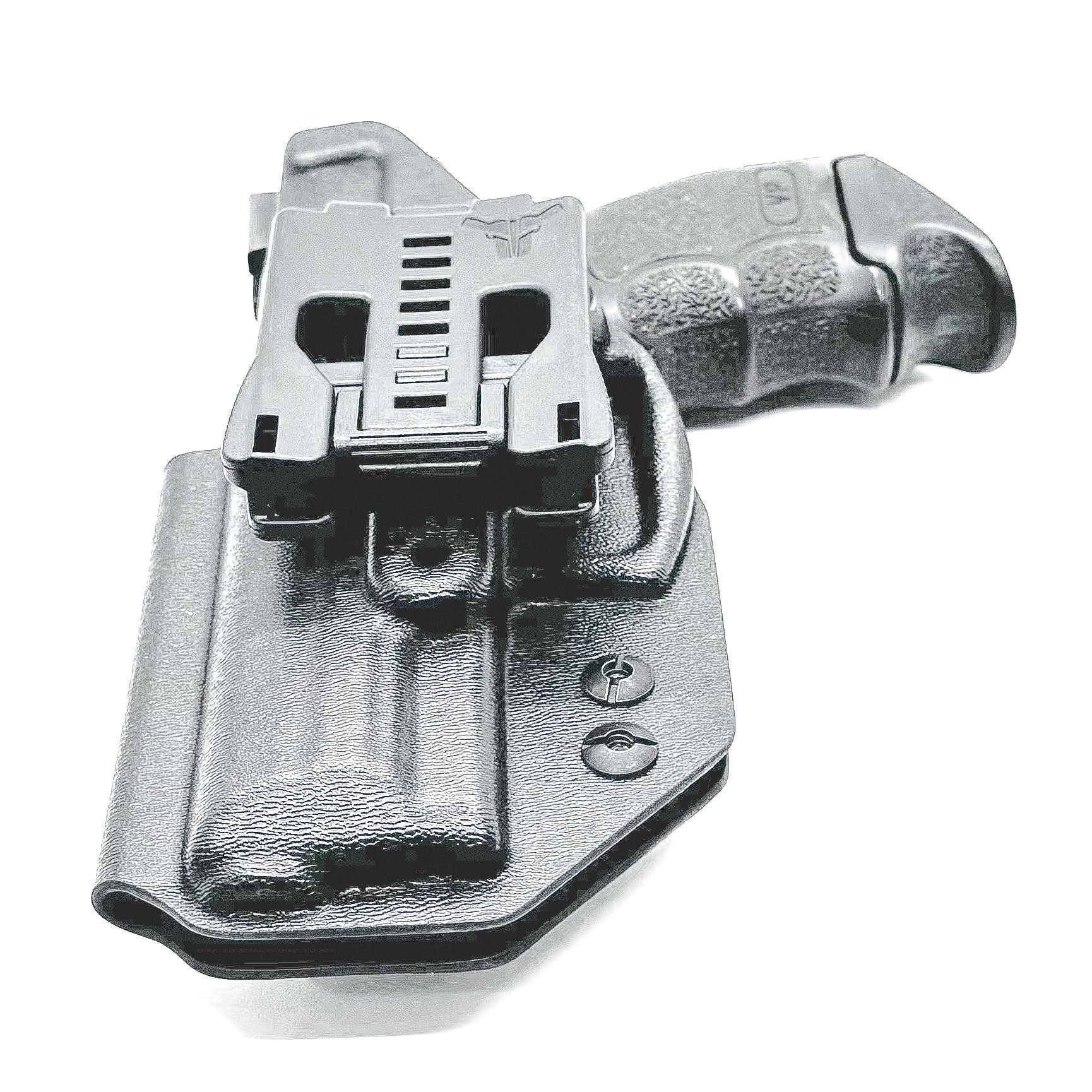 Black Outside Waistband OWB Holster for the Heckler & Koch H&K HK VP9 from Four Brothers 4BROS Holsters.  Made in the USA.  Cleared for red dot sights.