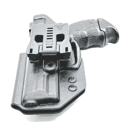 Black Outside Waistband OWB Holster for the Heckler & Koch H&K HK VP9 from Four Brothers 4BROS Holsters.  Made in the USA.  Cleared for red dot sights.