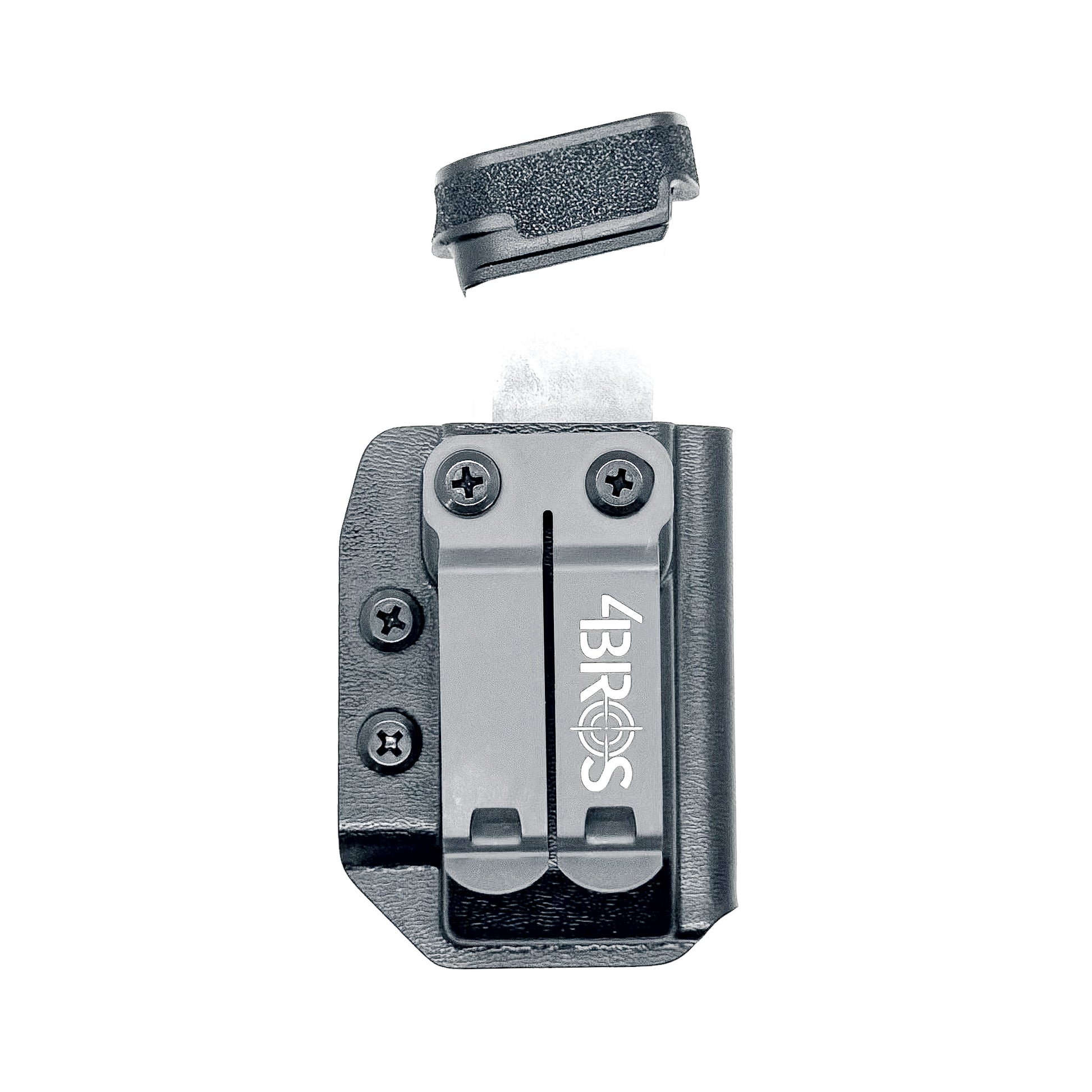 Black Kydex IWB AIWB inside waistband magazine pouch for the Springfield Hellcat Pro, Sig P365XL or P365X-MACRO from Four Brothers 4BROS Holsters. 