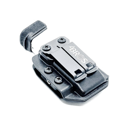 Black Kydex IWB AIWB inside waistband magazine pouch for the Springfield Hellcat Pro, Sig P365XL or P365X-MACRO from Four Brothers 4BROS Holsters. 