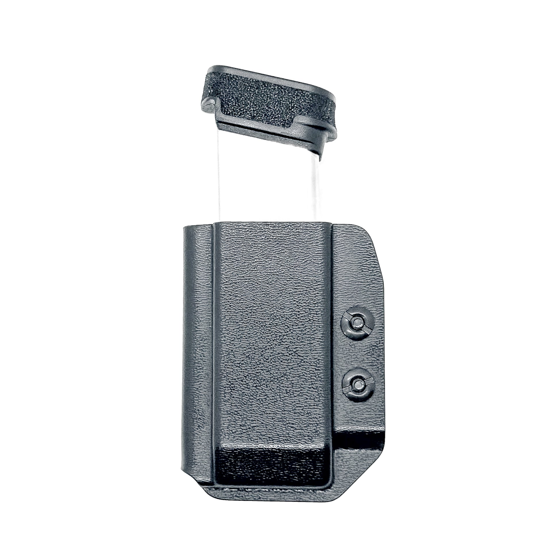 Black Kydex IWB AIWB inside waistband magazine pouch for the Springfield Hellcat Pro, Sig P365XL or P365X-MACRO from Four Brothers 4BROS Holsters. 
