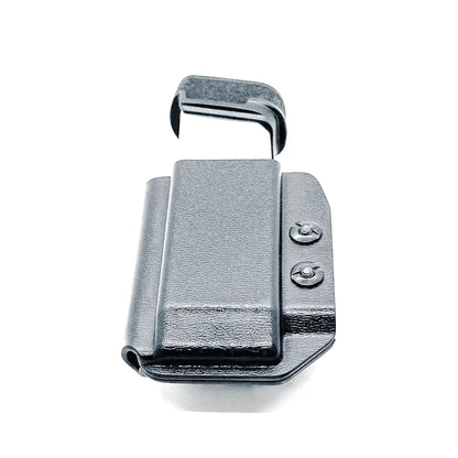 Black Kydex IWB AIWB inside waistband magazine pouch for the Springfield Hellcat Pro, Sig P365XL or P365X-MACRO from Four Brothers 4BROS Holsters. 