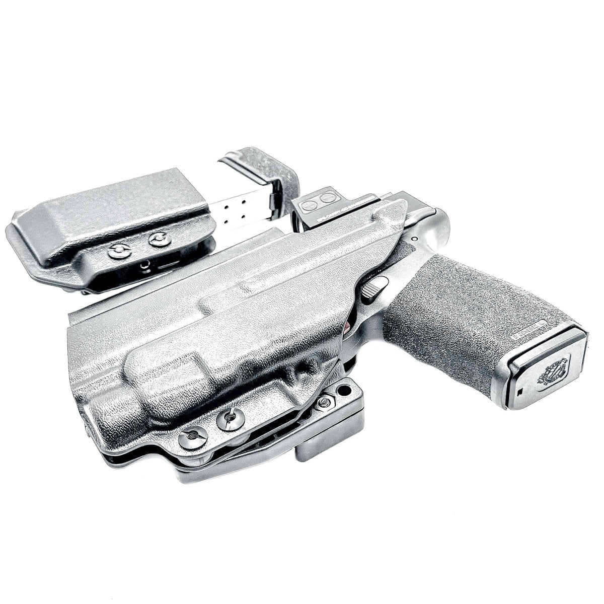 Springfield Hellcat Pro and TLR-7 HL-X IWB Inside Waistband holster and magazine carrier combo with adjustable retention and Modwing.
