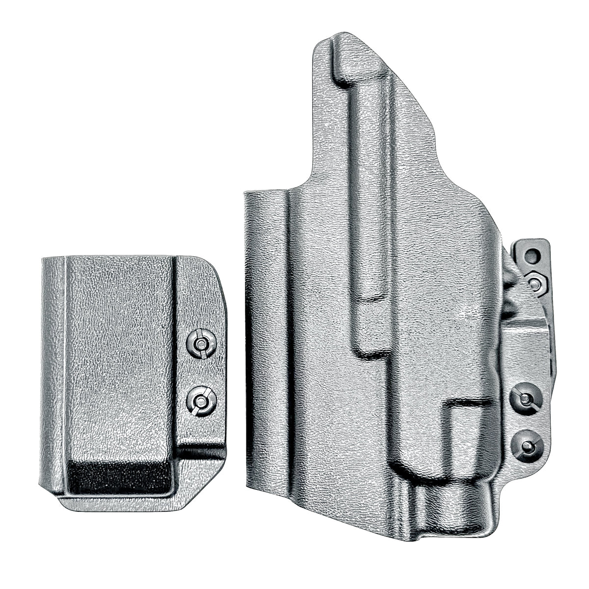 Springfield Hellcat Pro and TLR-7 HL-X IWB Inside Waistband holster and magazine carrier combo with adjustable retention and Modwing.
