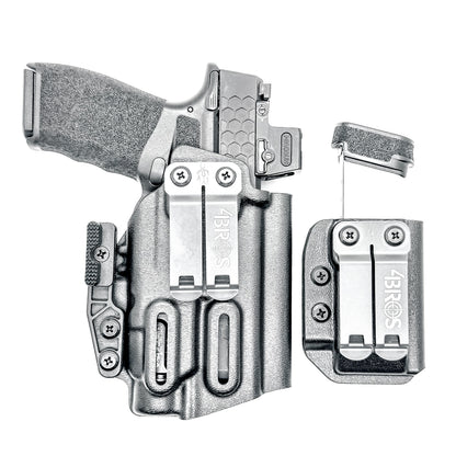 Springfield Hellcat Pro and TLR-7 HL-X IWB Inside Waistband holster and magazine carrier combo with adjustable retention and Modwing.
