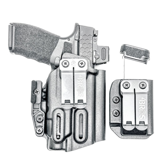 Springfield Hellcat Pro and TLR-7 HL-X IWB Inside Waistband holster and magazine carrier combo with adjustable retention and Modwing.
