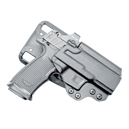 Duty & Competition OWB holster for the Icarus Precision AIR Polymer XMACRO Grip & P365 XMACRO or P365XL Slide. Red dot ready, suppressor height sight compatible