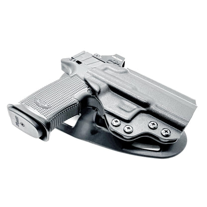 Duty & Competition OWB holster for the Icarus Precision AIR Polymer XMACRO Grip & P365 XMACRO or P365XL Slide. Red dot ready, suppressor height sight compatible