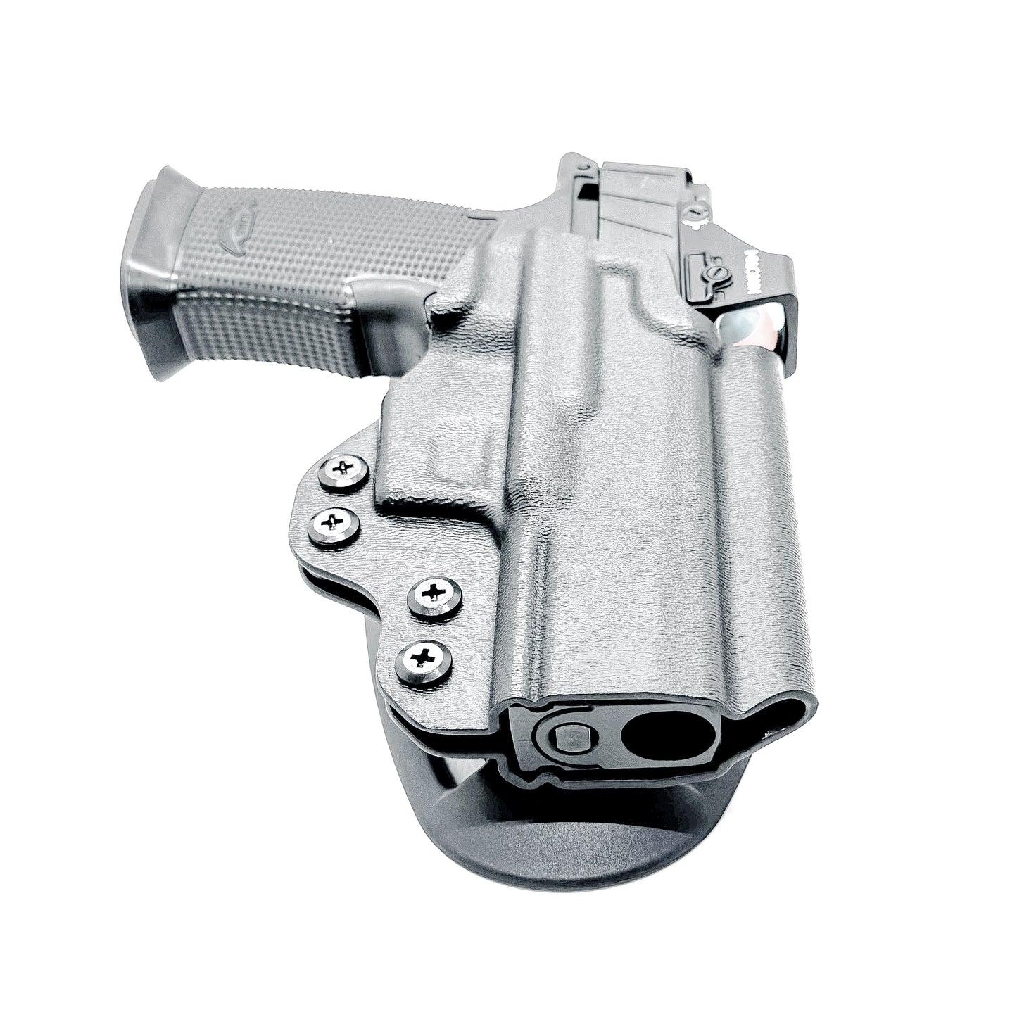 Duty & Competition OWB holster for the Icarus Precision AIR Polymer XMACRO Grip & P365 XMACRO or P365XL Slide. Red dot ready, suppressor height sight compatible