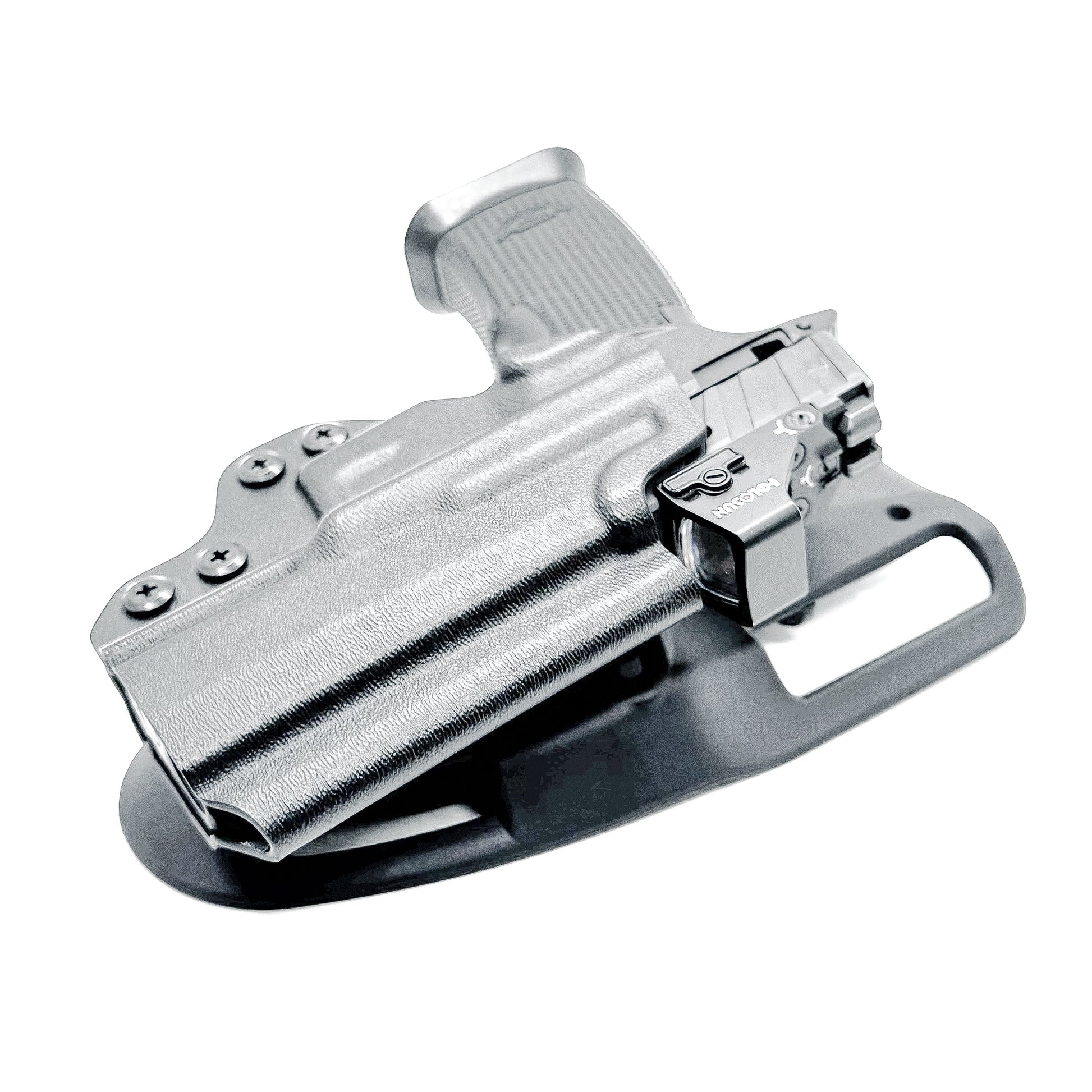 Duty & Competition OWB holster for the Icarus Precision AIR Polymer XMACRO Grip & P365 XMACRO or P365XL Slide. Red dot ready, suppressor height sight compatible