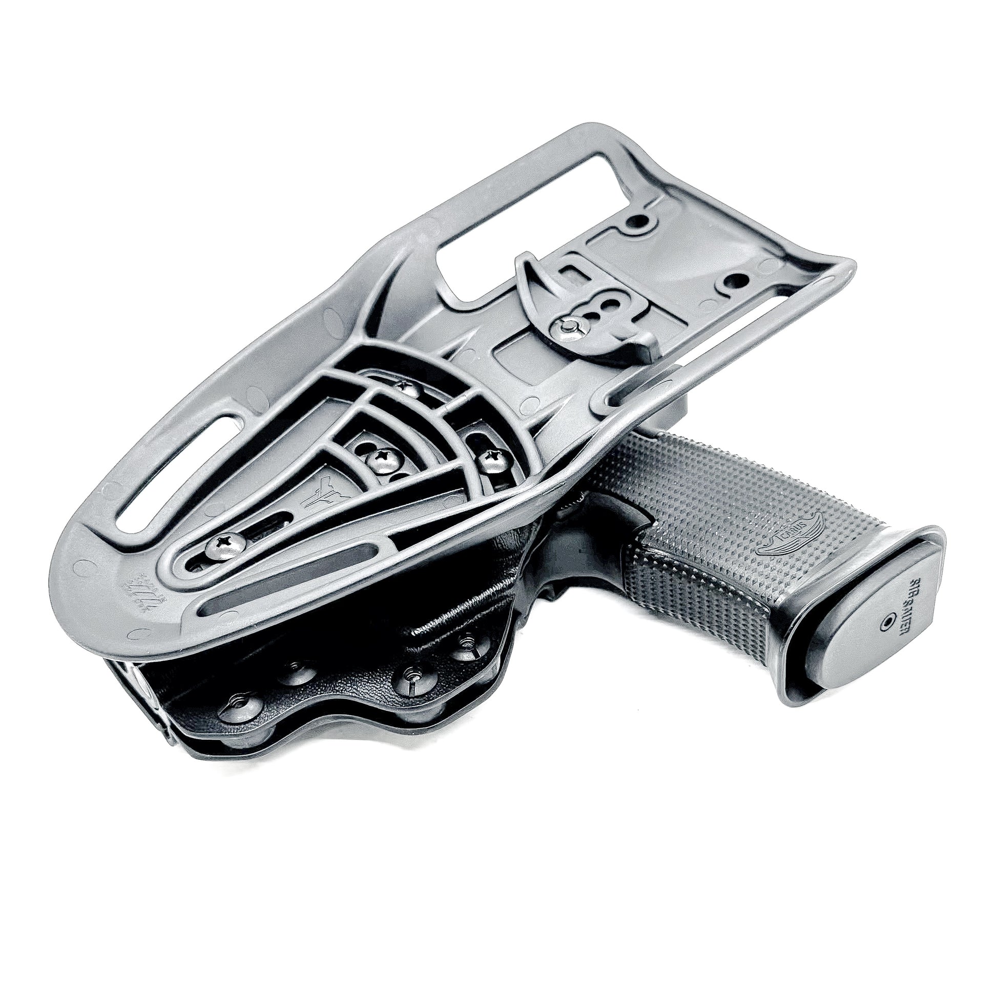 Duty & Competition OWB holster for the Icarus Precision AIR Polymer XMACRO Grip & P365 XMACRO or P365XL Slide. Red dot ready, suppressor height sight compatible