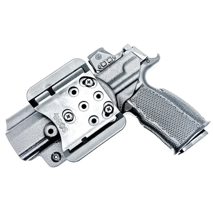 Black Outside the Waistband OWB Holster for the Icarus Precision A.C.E P365 FUSE with 4Bros 1.5" Belt Slide.