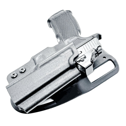 Black Sig Sauer P365-XMACRO, P365XL or P365 slide and Icarus Precision A.C.E. 365 X MACRO or 365 XL EVO Grip Module OWB Duty & Competition Holster from Four Brothers. 