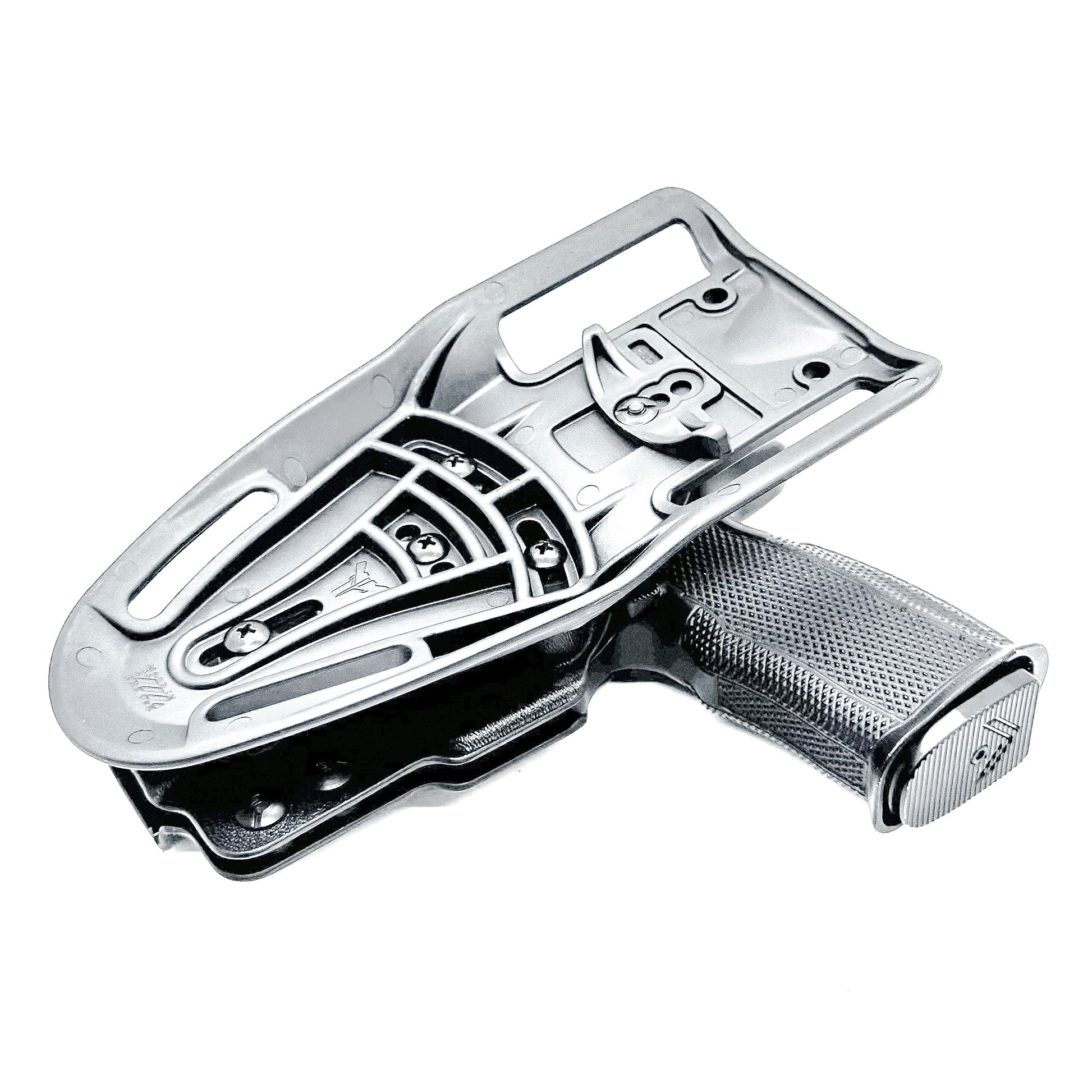 Black Sig Sauer P365-XMACRO, P365XL or P365 slide and Icarus Precision A.C.E. 365 X MACRO or 365 XL EVO Grip Module OWB Duty & Competition Holster from Four Brothers. 