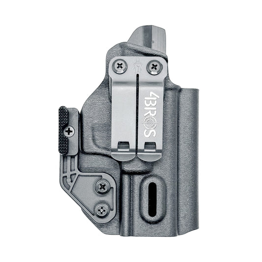 Black Sig Sauer P365-XMACRO, P365XL or P365 slide and Icarus Precision A.C.E. 365 X MACRO or 365 XL EVO Grip Module IWB Holster from Four Brothers. 