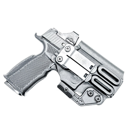 Black Sig Sauer P365-XMACRO, P365XL or P365 slide and Icarus Precision A.C.E. 365 X MACRO or 365 XL EVO Grip Module OWB Holster from Four Brothers. 