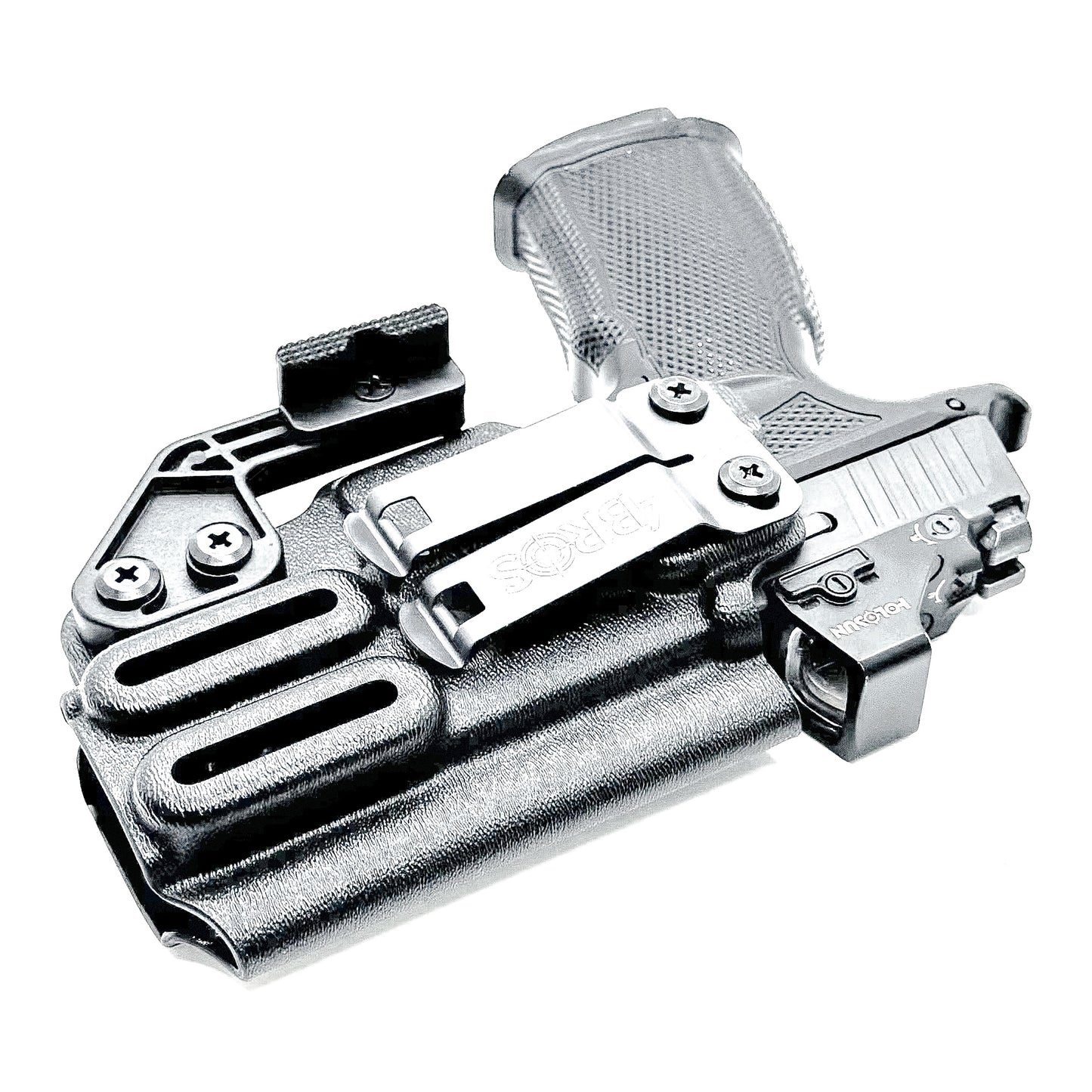 Black Sig Sauer P365-XMACRO, P365XL or P365 slide and Icarus Precision A.C.E. 365 X MACRO or 365 XL EVO Grip Module OWB Holster from Four Brothers. 