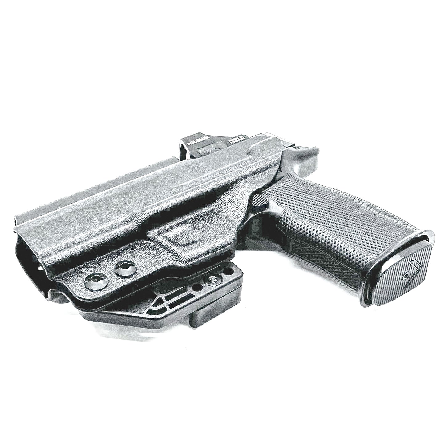 Black Sig Sauer P365-XMACRO, P365XL or P365 slide and Icarus Precision A.C.E. 365 X MACRO or 365 XL EVO Grip Module OWB Holster from Four Brothers. 