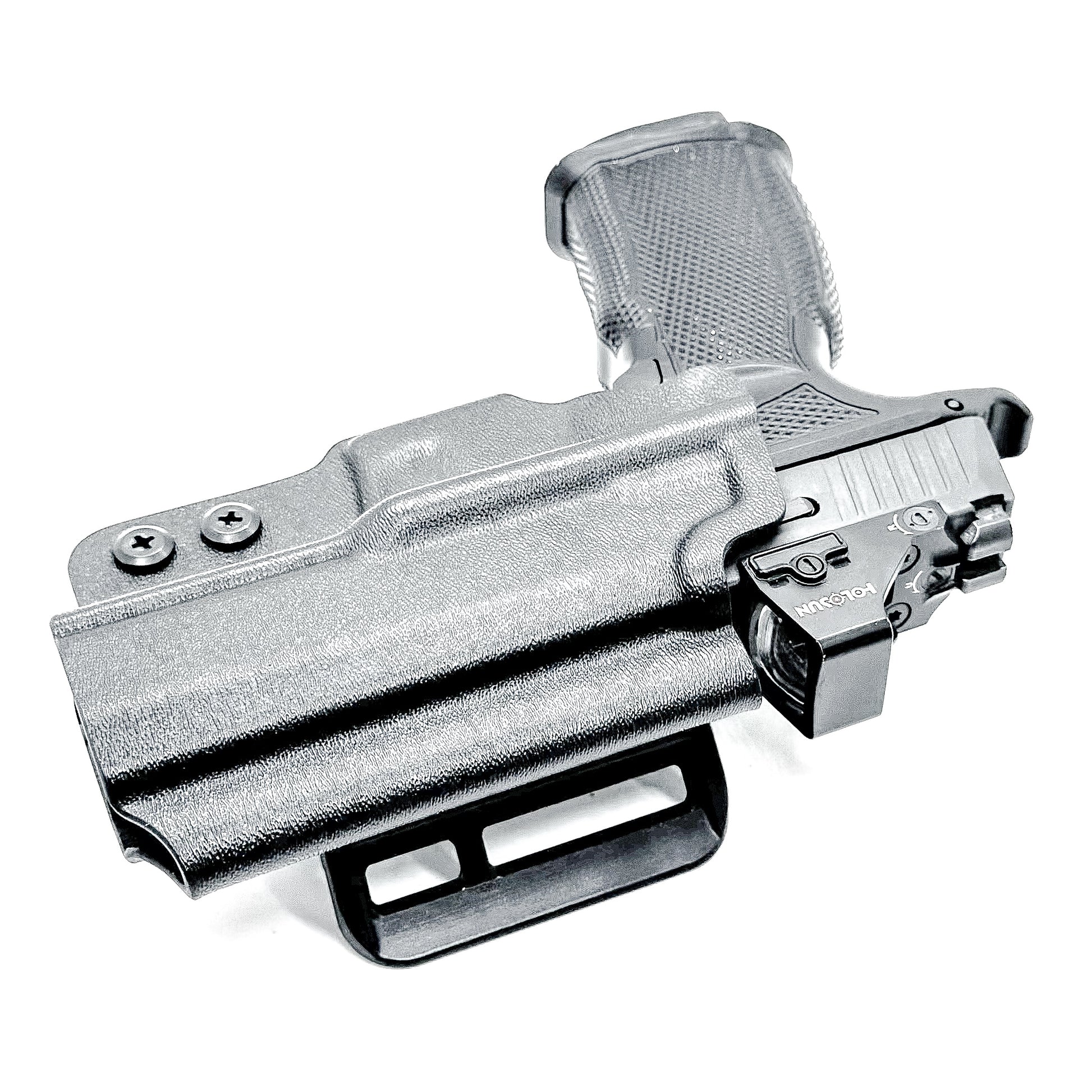 Black Sig Sauer P365-XMACRO, P365XL or P365 slide and Icarus Precision A.C.E. 365 X MACRO or 365 XL EVO Grip Module OWB Holster from Four Brothers. 