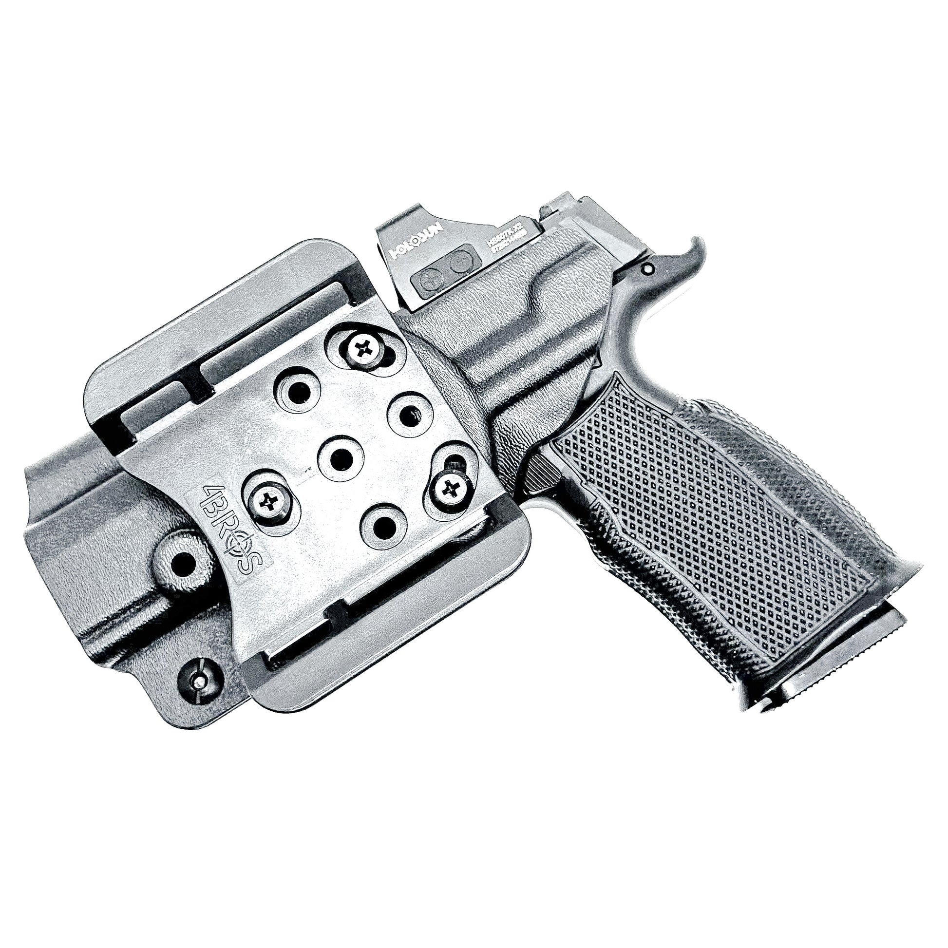 Black Sig Sauer P365-XMACRO, P365XL or P365 slide and Icarus Precision A.C.E. 365 X MACRO or 365 XL EVO Grip Module OWB Holster from Four Brothers. 