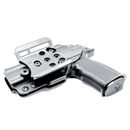 Black Sig Sauer P365-XMACRO, P365XL or P365 slide and Icarus Precision A.C.E. 365 X MACRO or 365 XL EVO Grip Module OWB Holster from Four Brothers. 