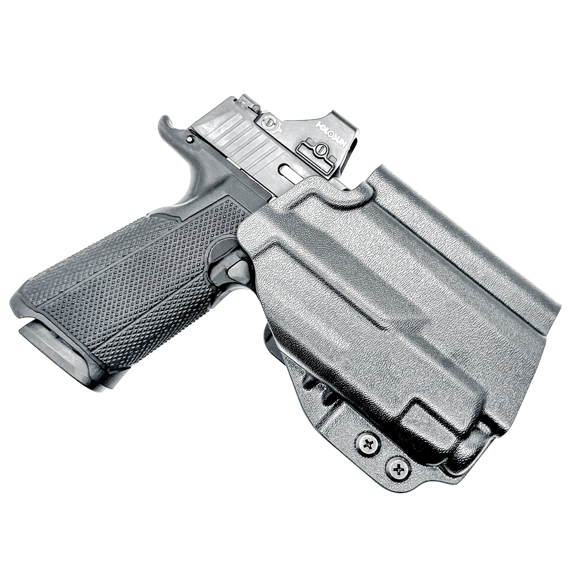 Outside Waistband (OWB) holster fits Icarus ACE 365 311 & TLR-7 X or TLR-7 A. Red-dot compatible, adjustable retention, open muzzle, USA-made quality.