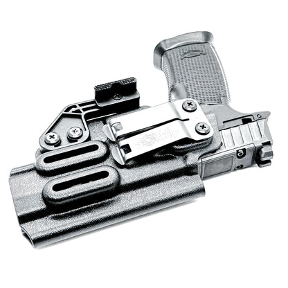 Black  Inside waistband holster built for the Icarus Precision AIR Polymer XMACRO Grip Module and P365-FUSE slide.  Red dot ready, Enigma compatible.