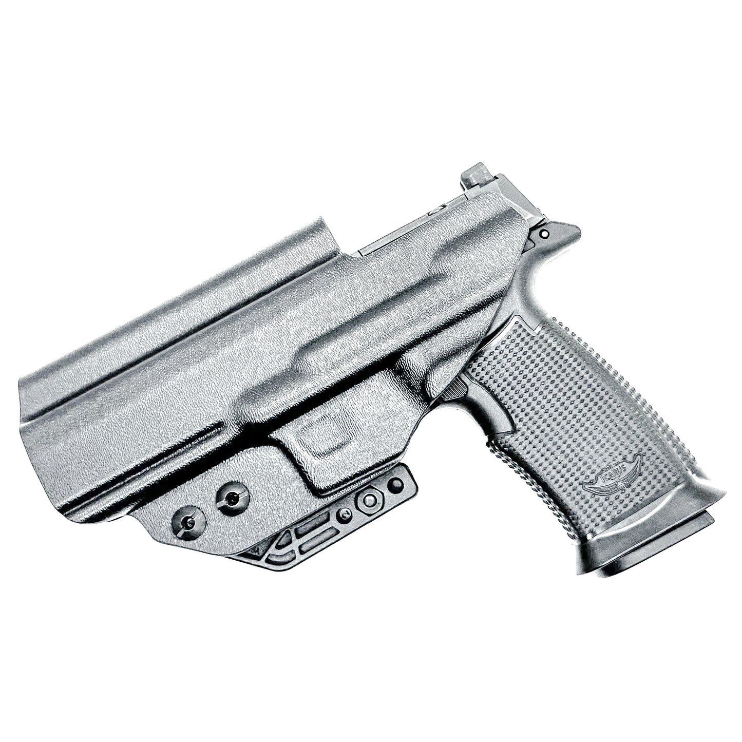 Black  Inside waistband holster built for the Icarus Precision AIR Polymer XMACRO Grip Module and P365-FUSE slide.  Red dot ready, Enigma compatible.