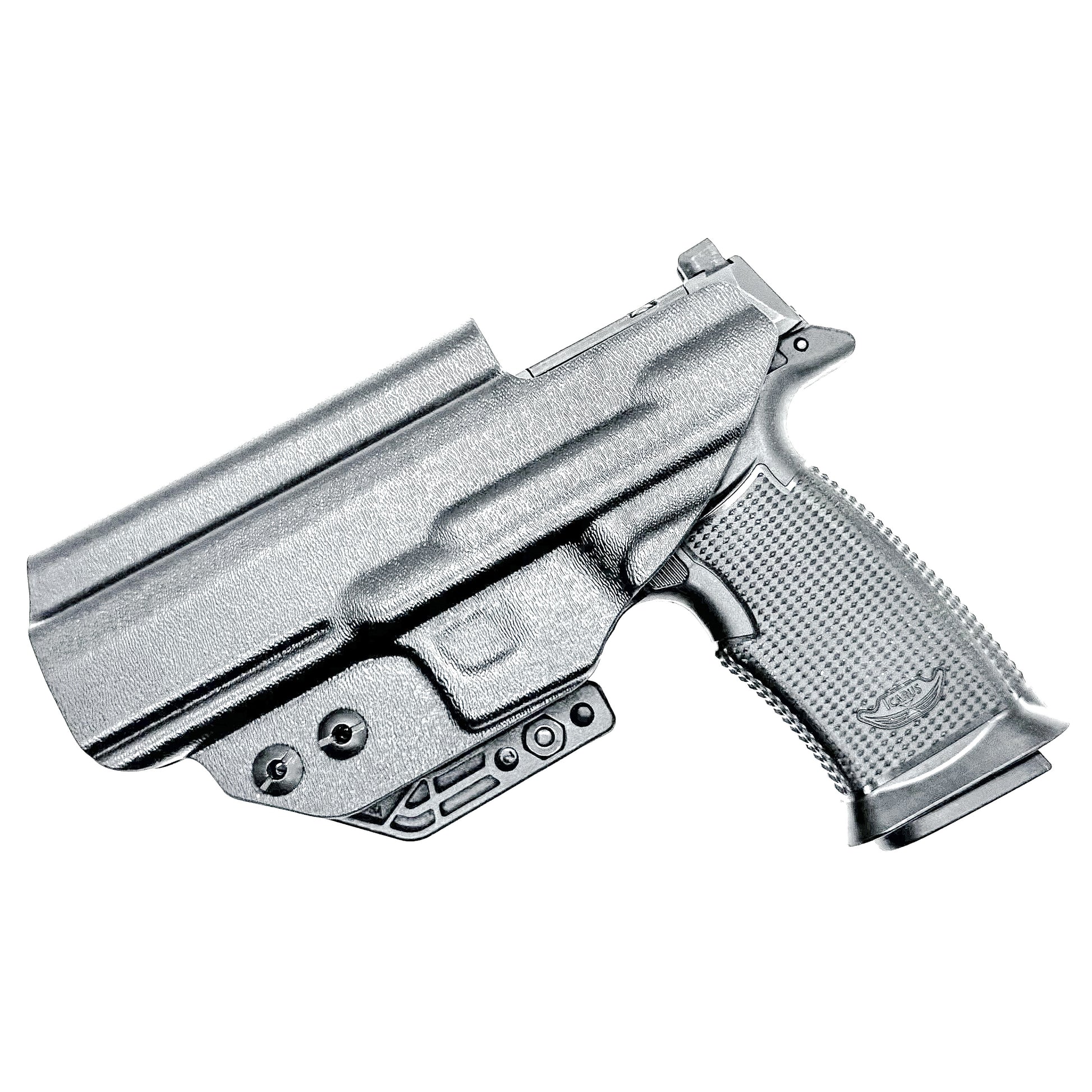 Black  Inside waistband holster built for the Icarus Precision AIR Polymer XMACRO Grip Module and P365-FUSE slide.  Red dot ready, Enigma compatible.