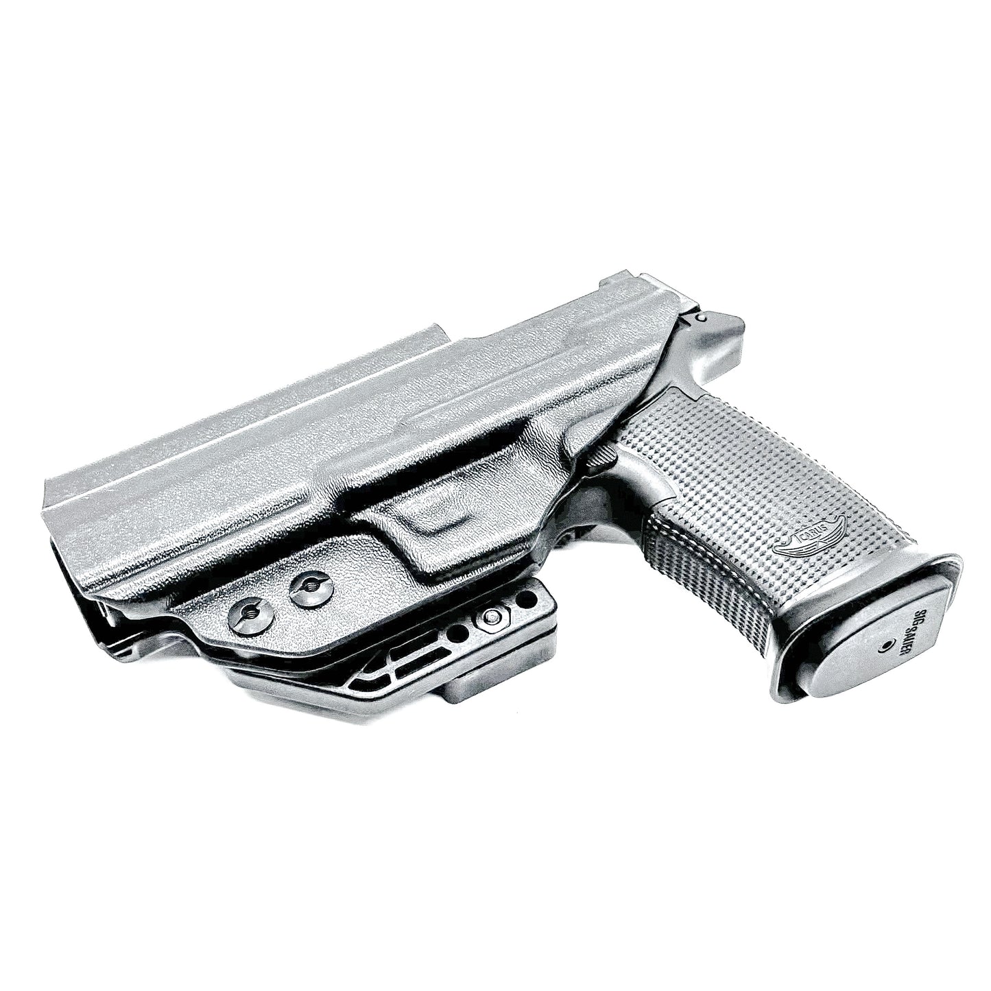 Black  Inside waistband holster built for the Icarus Precision AIR Polymer XMACRO Grip Module and P365-FUSE slide.  Red dot ready, Enigma compatible.