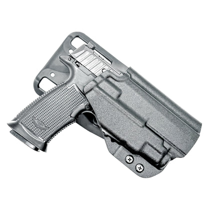 Black competition holster for the Icarus AIR Polymer P365-Fuse & Streamlight TLR-7 Sub light with Duty Drop attachment.
