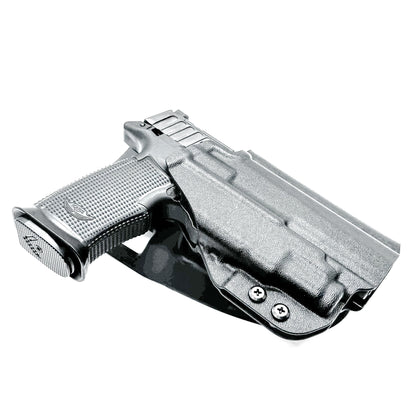 Black competition holster for the Icarus AIR Polymer P365-Fuse & Streamlight TLR-7 Sub light with Duty Drop attachment.
