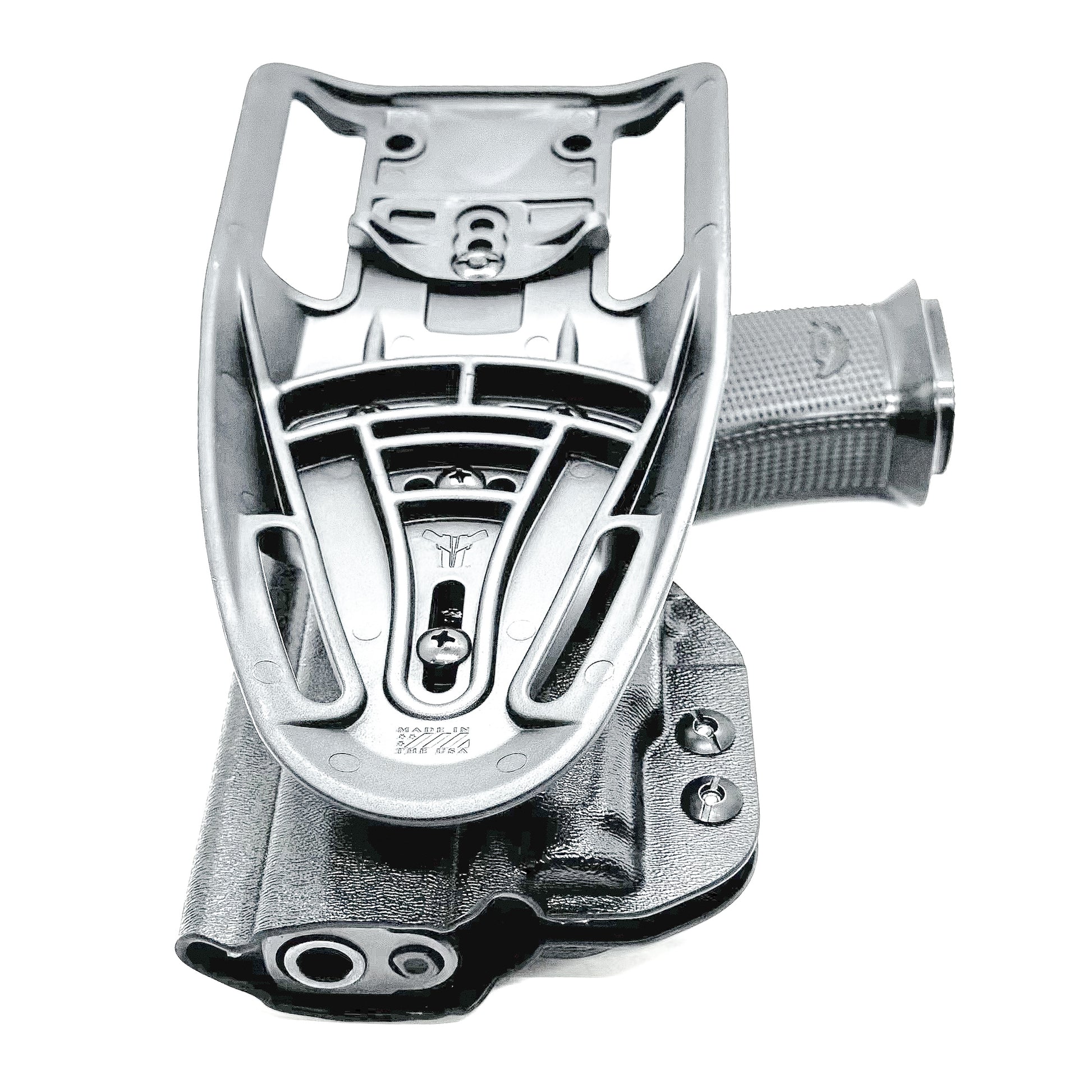 Black competition holster for the Icarus AIR Polymer P365-Fuse & Streamlight TLR-7 Sub light with Duty Drop attachment.