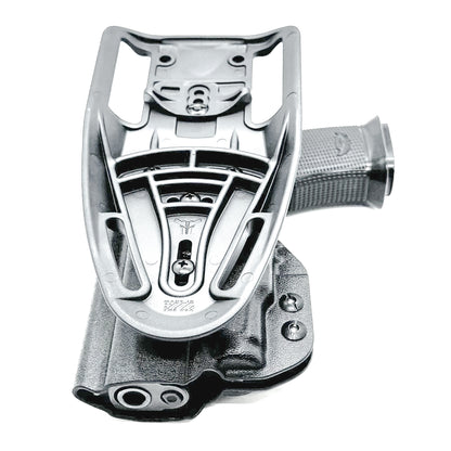 Black competition holster for the Icarus AIR Polymer P365-Fuse & Streamlight TLR-7 Sub light with Duty Drop attachment.