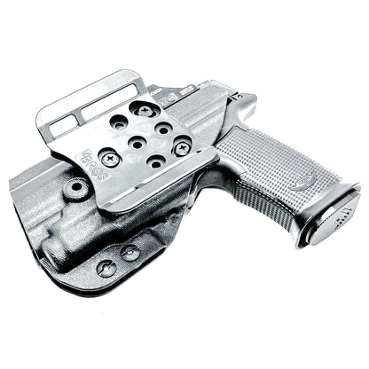 Black OWB Holster fits the Icarus Precision AIR Polymer P365-XMACRO & Streamlight TLR-7 Sub shown with the 4Bros 1.5" Belt Slide.