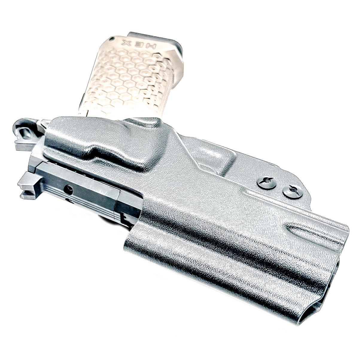 IWB holster custom fit for the Jacob Grey TWC HEX. Optic-ready, adjustable retention and ride height. Built in the USA for reliable, comfortable carry.