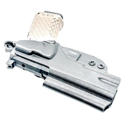 IWB holster custom fit for the Jacob Grey TWC HEX. Optic-ready, adjustable retention and ride height. Built in the USA for reliable, comfortable carry.