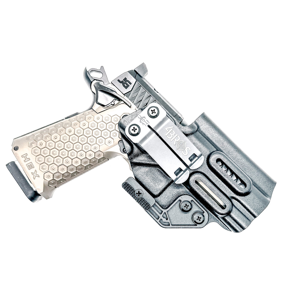 IWB holster custom fit for the Jacob Grey TWC HEX. Optic-ready, adjustable retention and ride height. Built in the USA for reliable, comfortable carry.