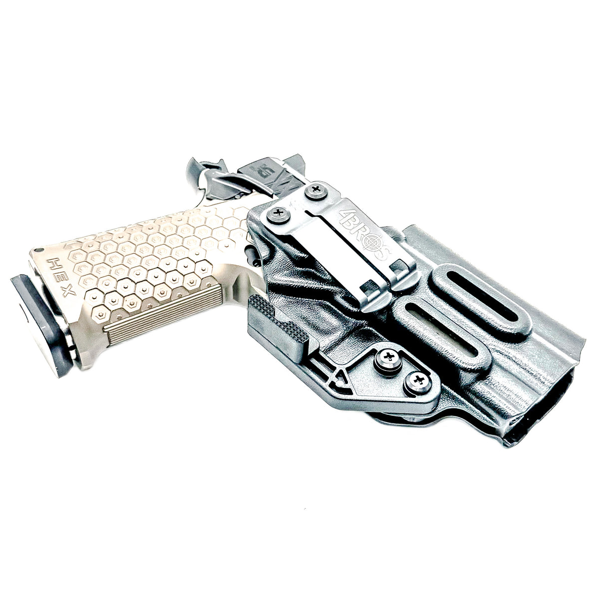 IWB holster custom fit for the Jacob Grey TWC HEX. Optic-ready, adjustable retention and ride height. Built in the USA for reliable, comfortable carry.