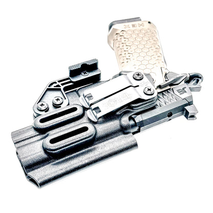 IWB holster custom fit for the Jacob Grey TWC HEX. Optic-ready, adjustable retention and ride height. Built in the USA for reliable, comfortable carry.