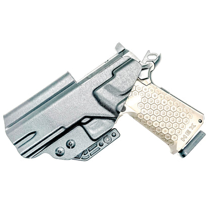 IWB holster custom fit for the Jacob Grey TWC HEX. Optic-ready, adjustable retention and ride height. Built in the USA for reliable, comfortable carry.