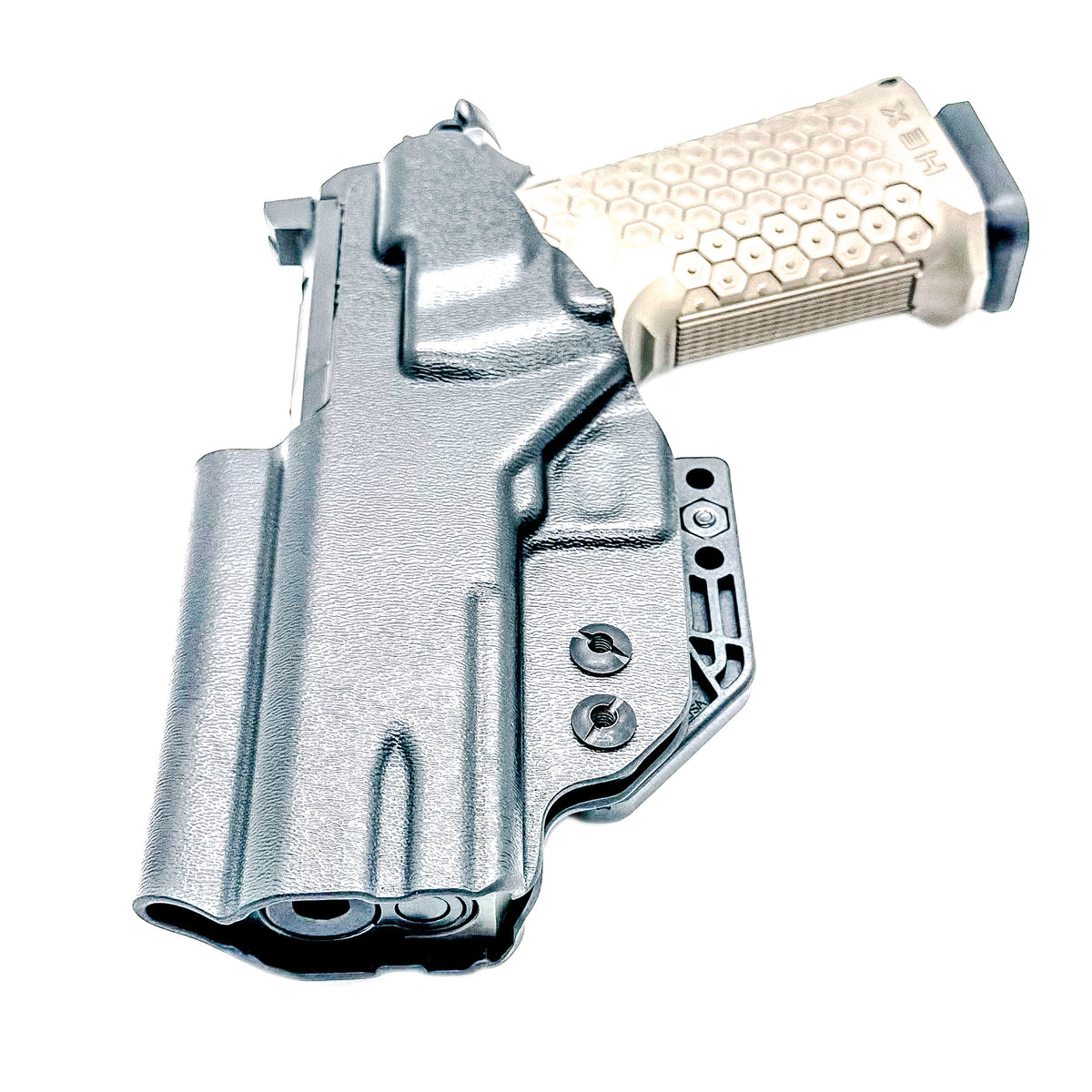 IWB holster custom fit for the Jacob Grey TWC HEX. Optic-ready, adjustable retention and ride height. Built in the USA for reliable, comfortable carry.