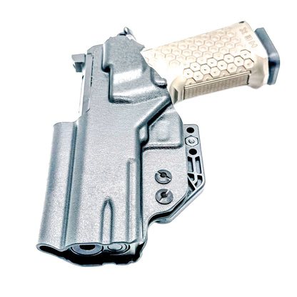 IWB holster custom fit for the Jacob Grey TWC HEX. Optic-ready, adjustable retention and ride height. Built in the USA for reliable, comfortable carry.