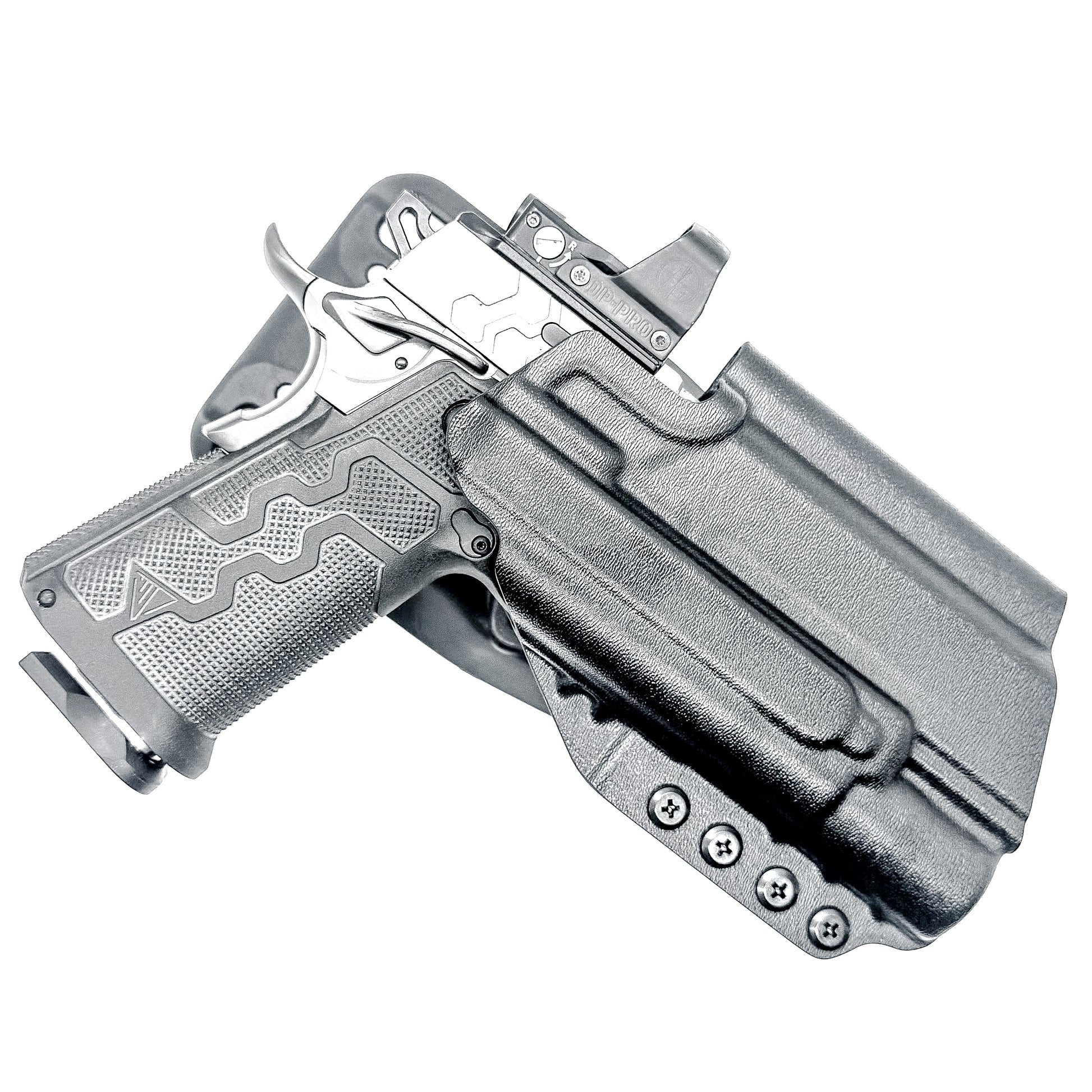 Kimber 2K11 PRO 4.25" OWB holster with SureFire X300U. Outside Waistband light duty & competition holster with fast draw, adjustable retention, and optic support.