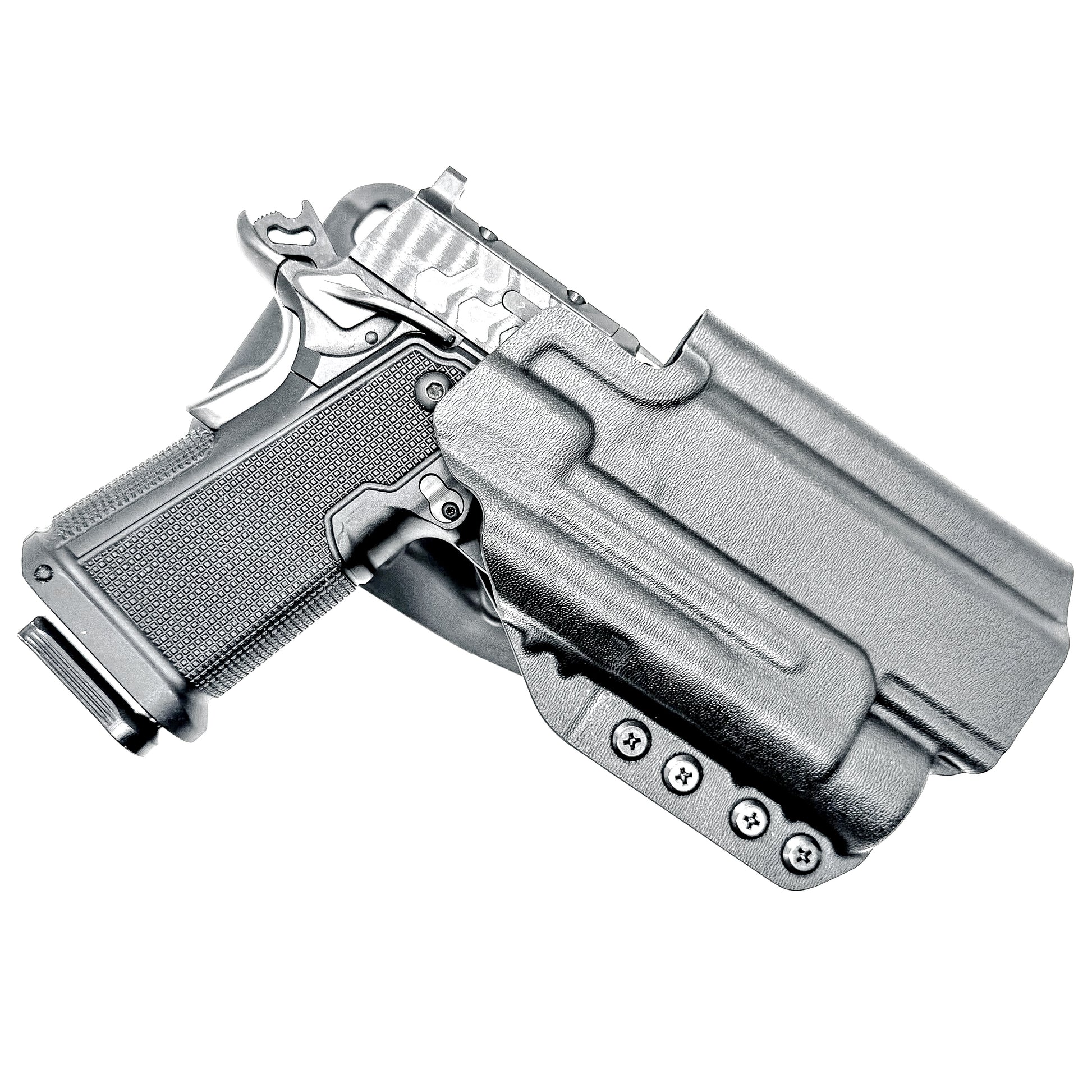 Kimber 2K11 and Streamlight TLR-1 HL OWB (Outside Waistband) light-duty & competition holster with fast draw, adjustable retention, and optic compatibility.