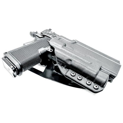 Kimber 2K11 and Streamlight TLR-1 HL OWB (Outside Waistband) light-duty & competition holster with fast draw, adjustable retention, and optic compatibility.