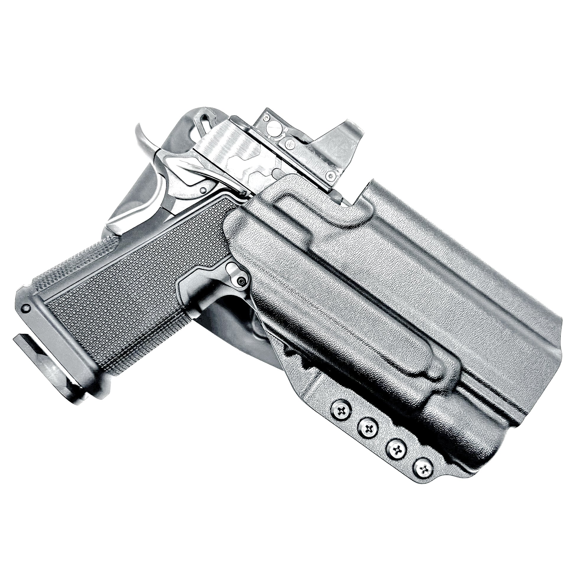 Kimber 2K11 OWB holster with SureFire X300U. Outside Waistband light duty & competition holster with fast draw, adjustable retention, and optic support.