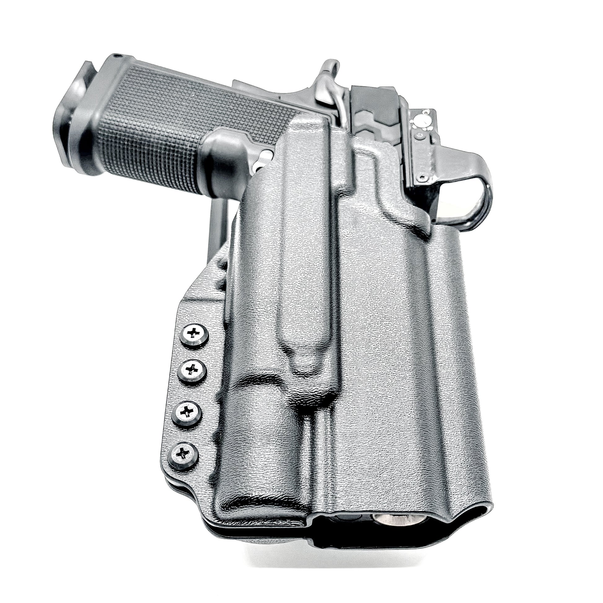 Kimber 2K11 OWB holster with SureFire X300U. Outside Waistband light duty & competition holster with fast draw, adjustable retention, and optic support.