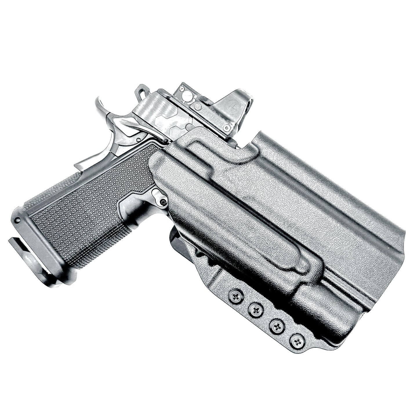 Kimber 2K11 OWB holster with SureFire X300U. Outside Waistband holster for range and carry with adjustable retention, optic compatibility, and durability.